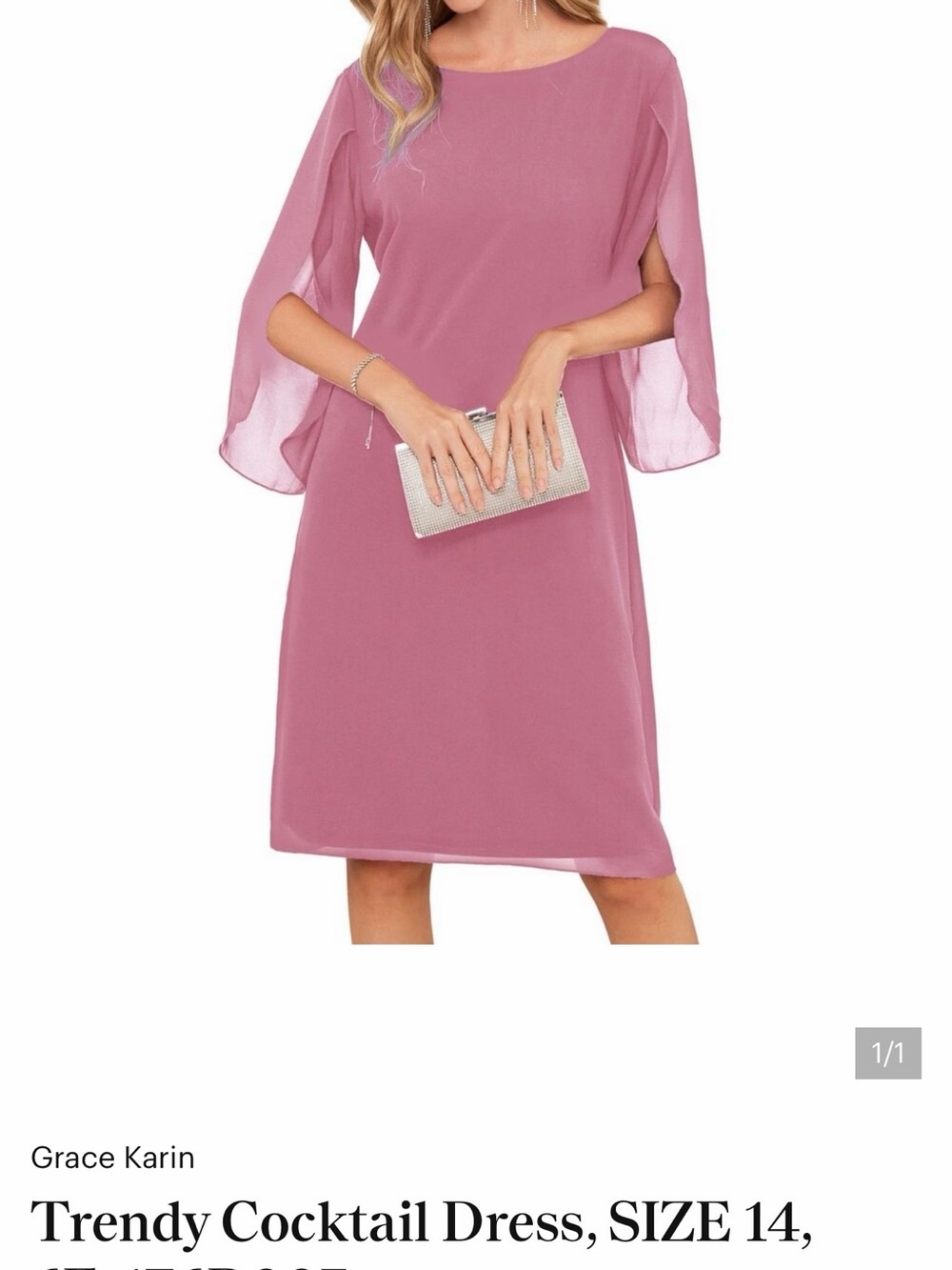 Grace Karin Dusty Rose Long Sleeve Cape Sheath Dress